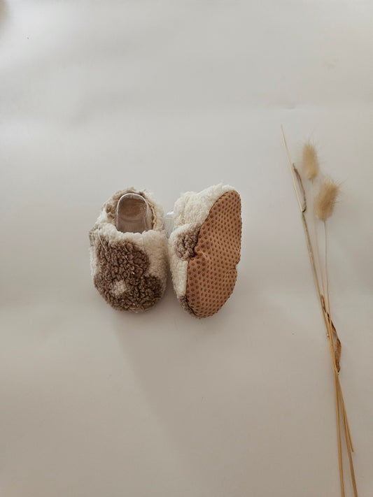 Hausschuhe | Krabbelschuhe|Barfußschuhe | Lauflernschuhe | Wollschuhe Blumen teddy