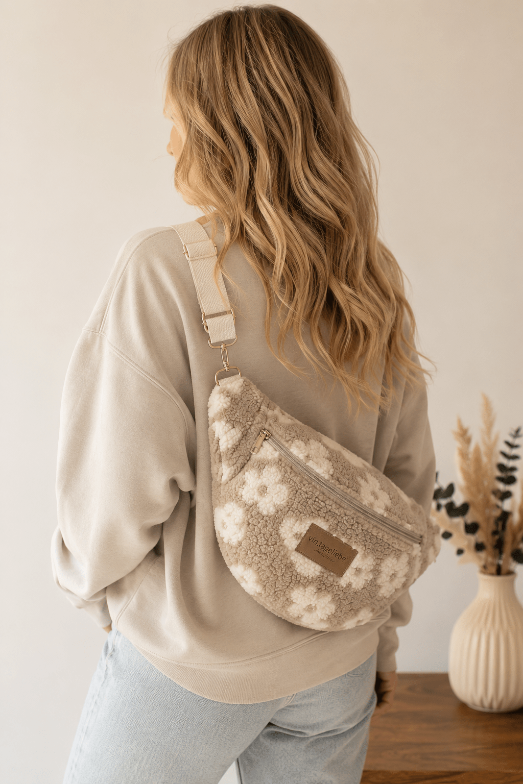 Crossbody Bauchtasche teddy Blumen – Mit Lederetikett – Vintageliebe® - Vintageliebe® Vintageliebe®Crossbody Bauchtasche
