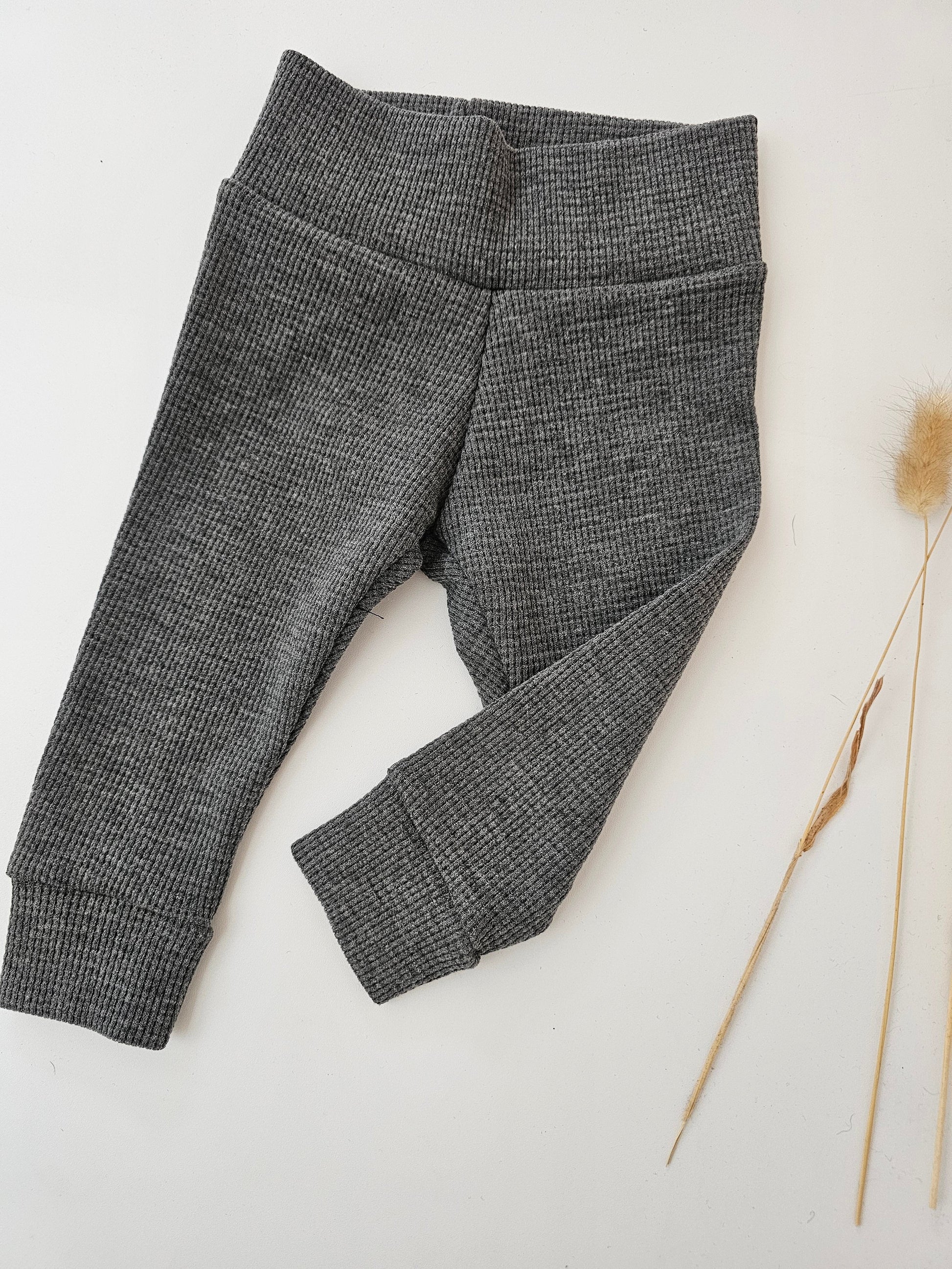 Leggings Öko tex Standard 100 Baumwolljersey Waffelmuster dunkelgrau - Vintageliebe® Mein Shop
