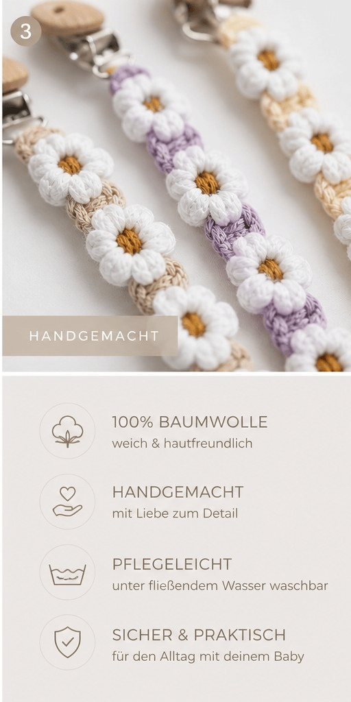 Makramee Schnullerkette Blumen – Baby – Vintageliebe® (Kopie) - Vintageliebe® Mein Shop