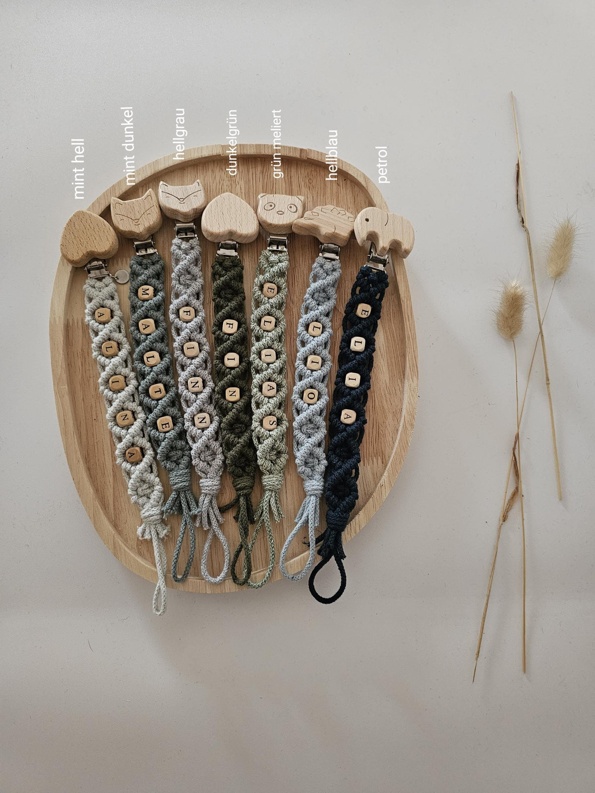 Makramee Schnullerkette mit Namen für Mädchen und Junge personalisiert aus natürlicher Baumwolle - Vintageliebe® EtsySchnullerkette