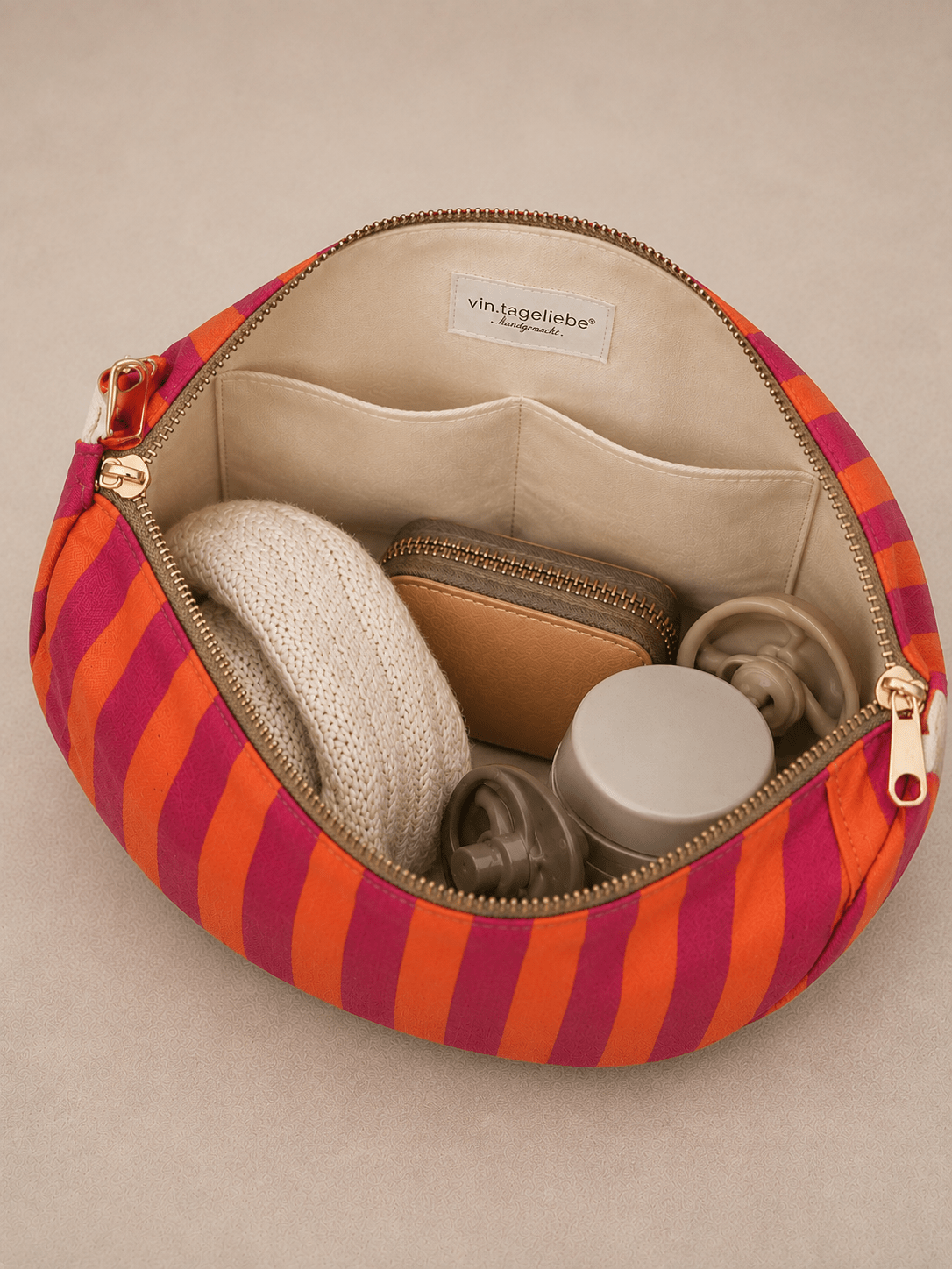 Mondtasche Blockstreifen pink-orange - Vintageliebe® Vintageliebe®Crossbody Mondtasche