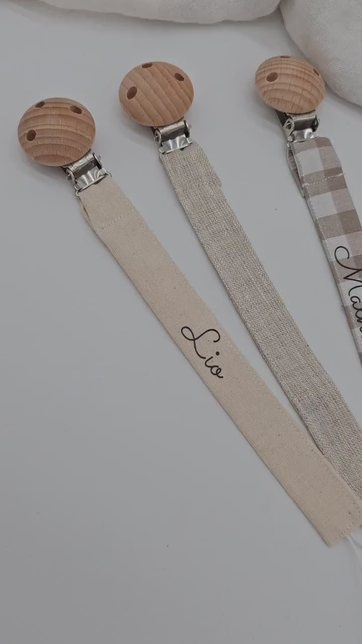 Vintageliebe® | Schnullerkette öko tex Standard 100 zertifiziert aus Baumwolle/ Leinen | Schlichte & elegante Schnullerkette mit Namen