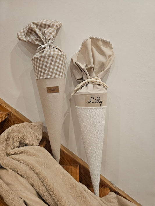 Vintageliebe® edle neutrale Schultüte mit einem Lederlogo