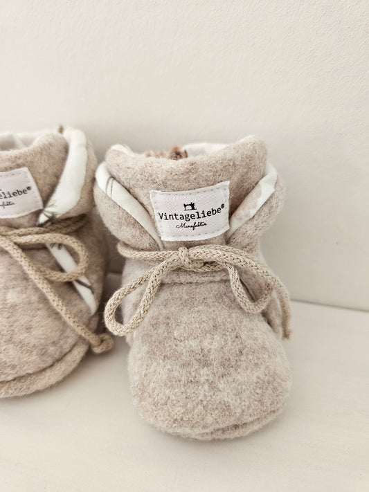 Vintageliebe® Hausschuhe Babyschuhe Walkboots aus 100% Schafwolle beige