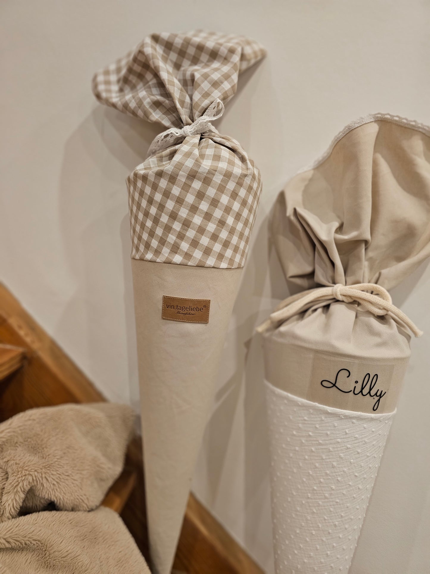 Vintageliebe® edle neutrale Schultüte mit einem Lederlogo