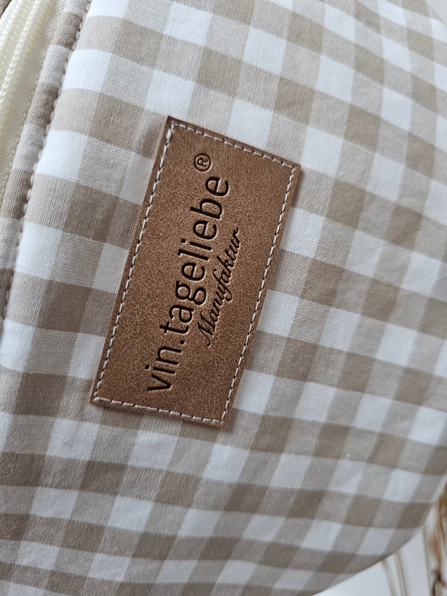 Vintageliebe® Crossbody Bauchtasche beige kariert mit edlem Lederetikett