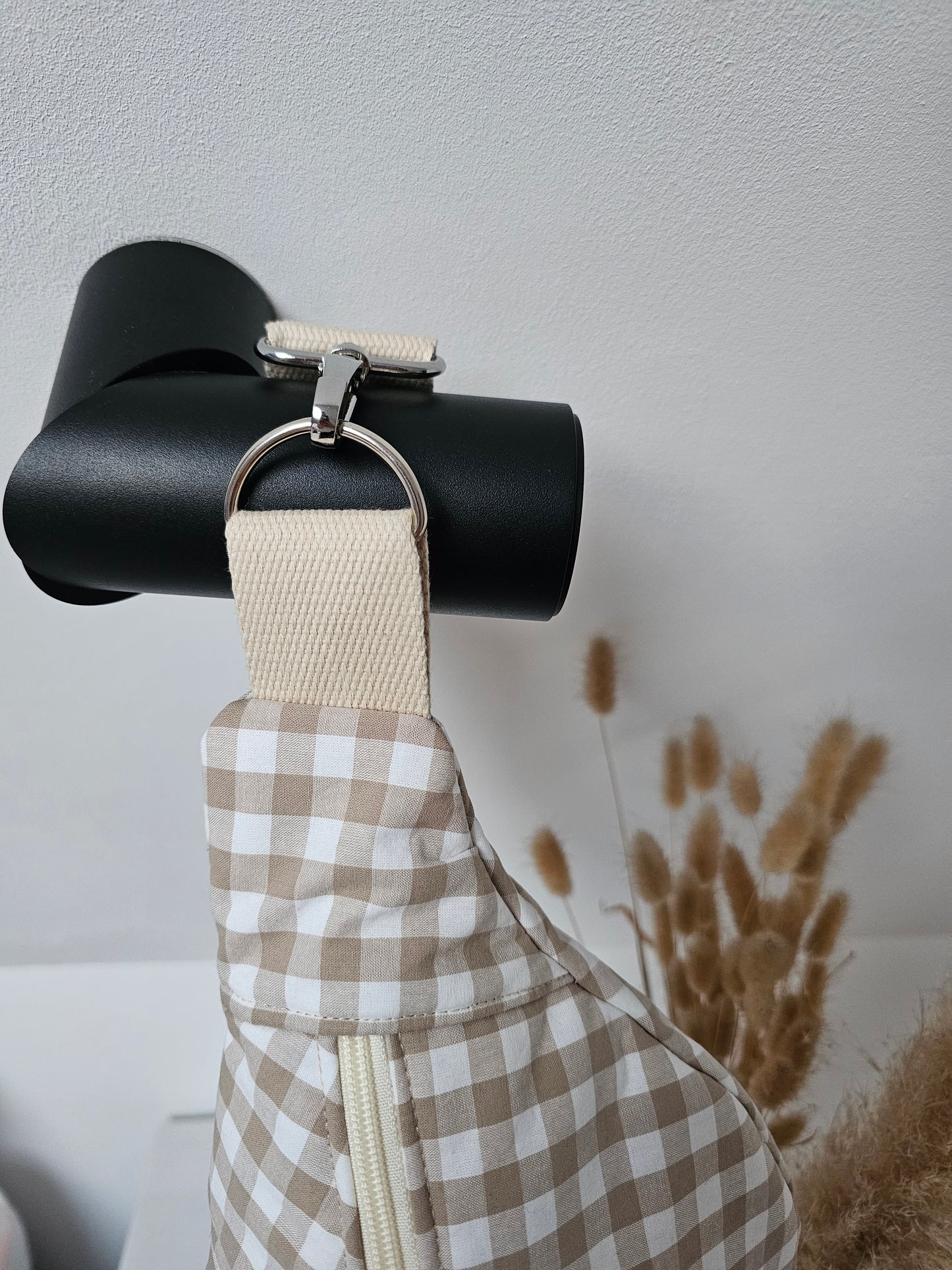 Vintageliebe® Crossbody Bauchtasche beige kariert mit edlem Lederetikett