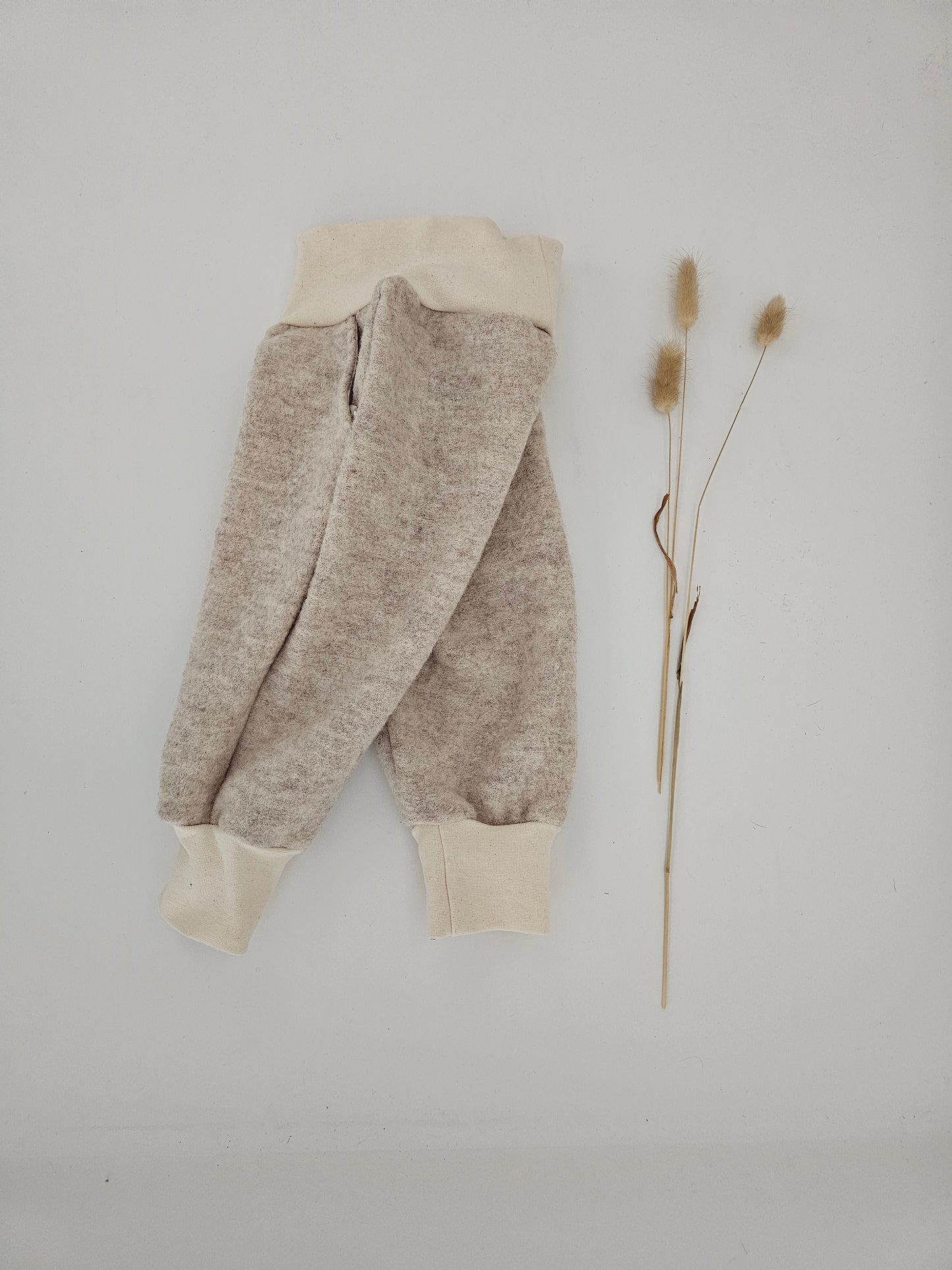 Walkhose aus 100% Schurwolle mit Hosentaschen Gr. 74 - 122 creme meliert