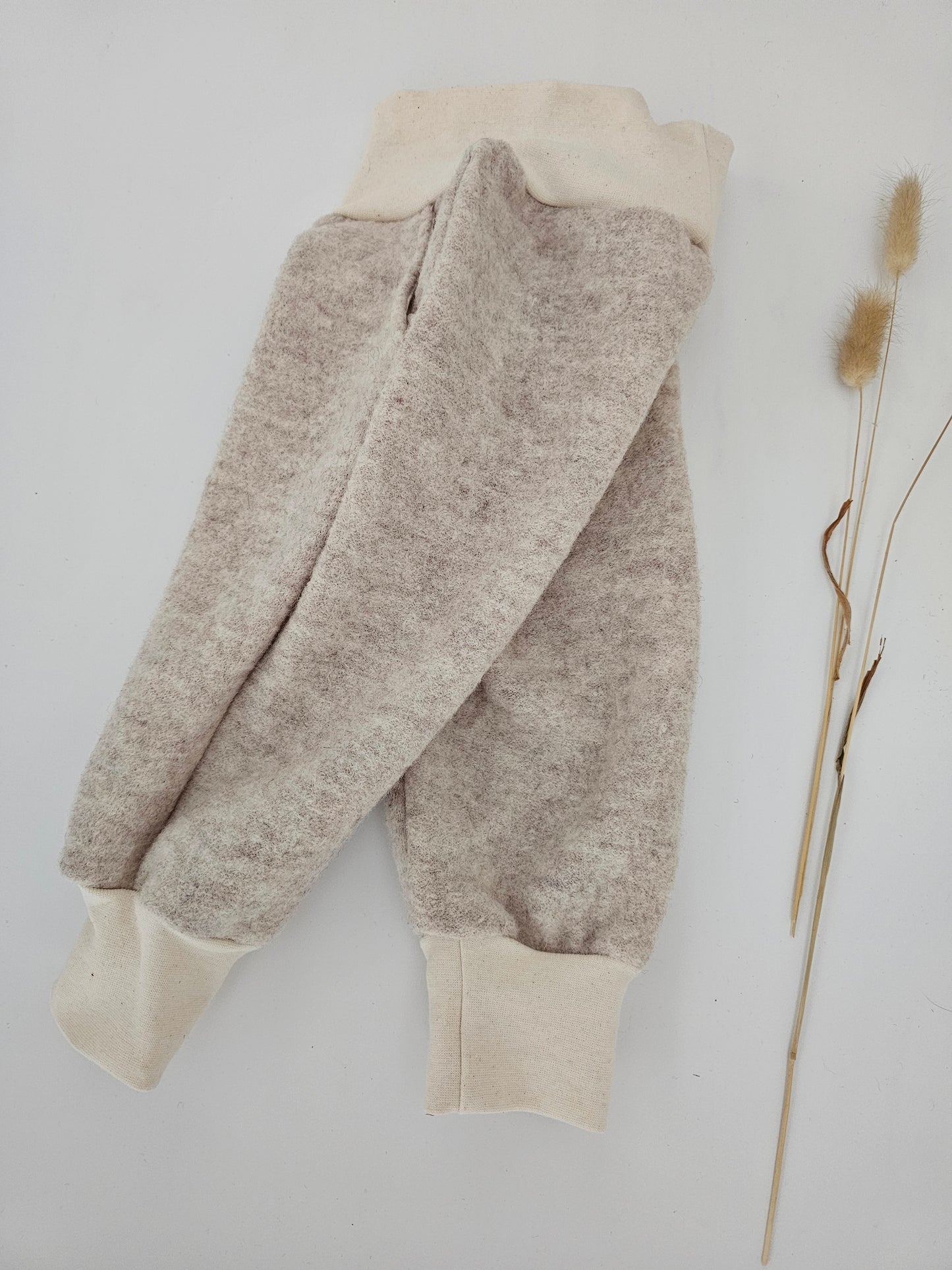 Walkhose aus 100% Schurwolle mit Hosentaschen Gr. 74 - 122 creme meliert