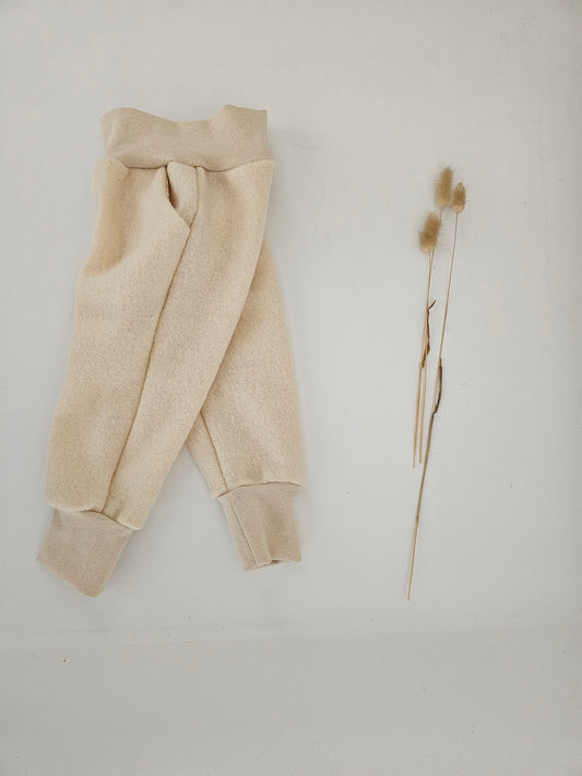 Walkhose aus 100% Schurwolle mit Hosentaschen Gr. 74 - 122 creme