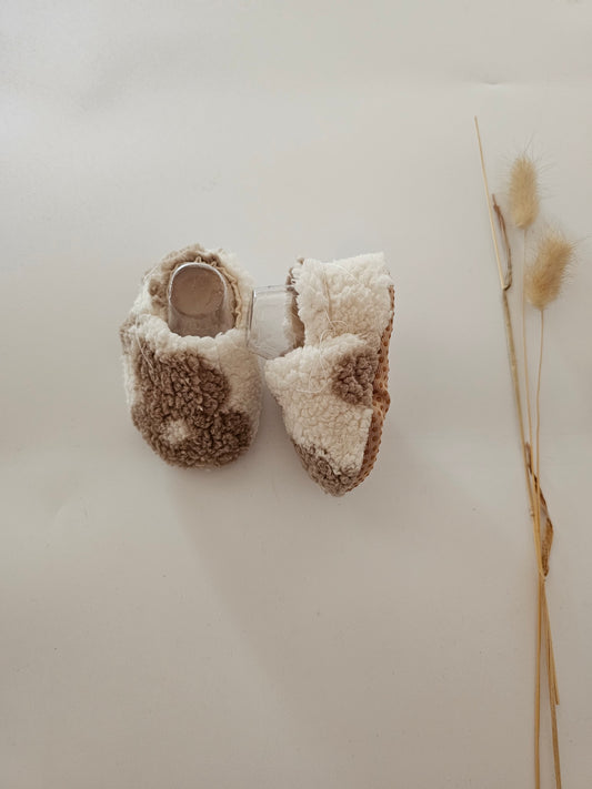 Hausschuhe | Krabbelschuhe|Barfußschuhe | Lauflernschuhe | Wollschuhe Blumen teddy
