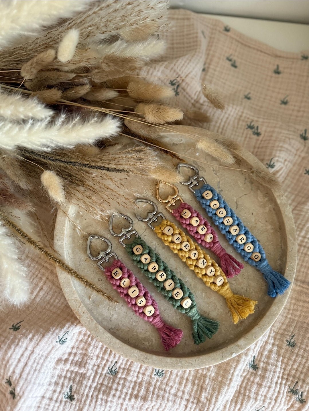 Schlüsselanhänger makramee personalisiert mit Namen - Vintageliebe® Vintageliebe