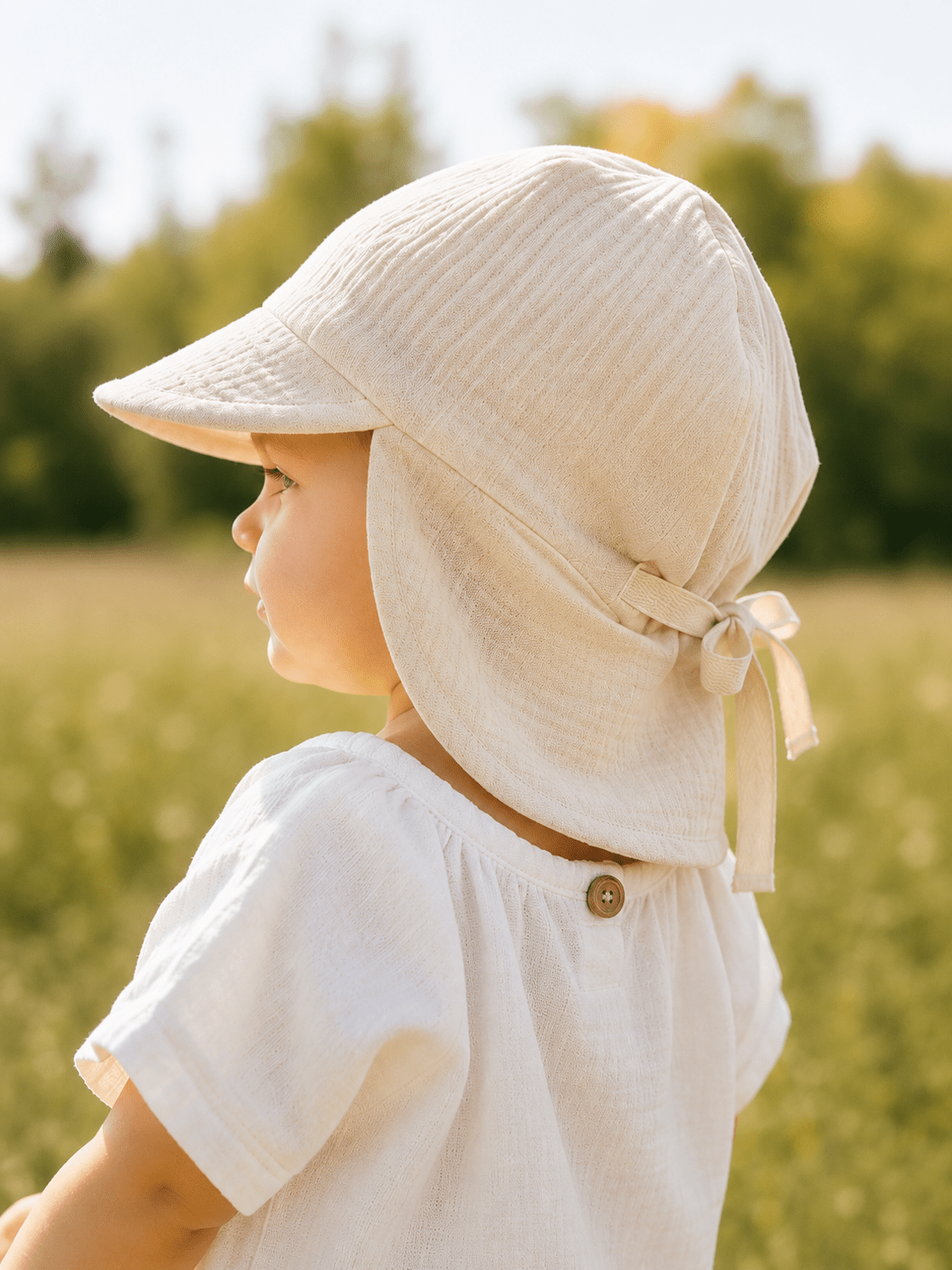 Sonnenhut Musselin beige – Sommermütze Baby & Kinder – Vintageliebe® Mitwachsmütze - Vintageliebe® Mein Shop