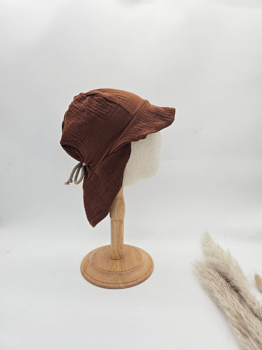 Sonnenhut Musselin dunkelbraun – Sommermütze Baby & Kinder – Vintageliebe® - Vintageliebe® Mein Shop