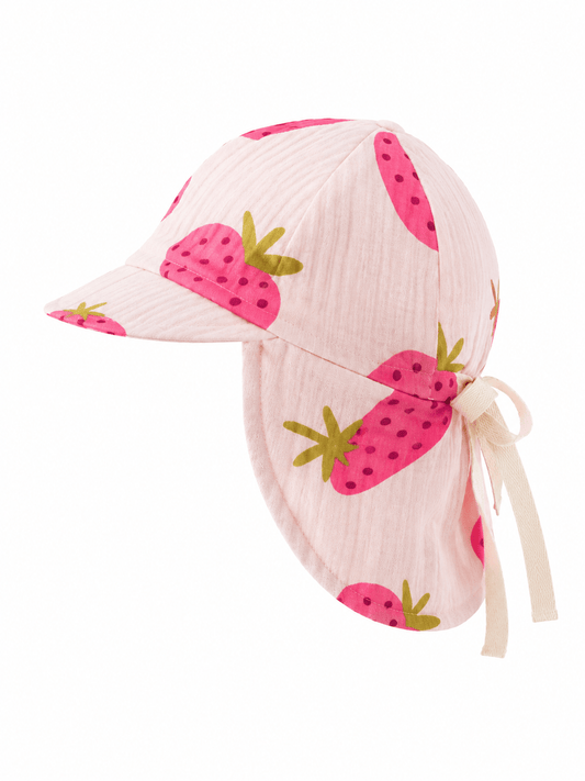 Sonnenhut Musselin Erdbeere – Sommermütze Baby & Kinder – Vintageliebe® Mitwachsmütze - Vintageliebe® Mein Shop