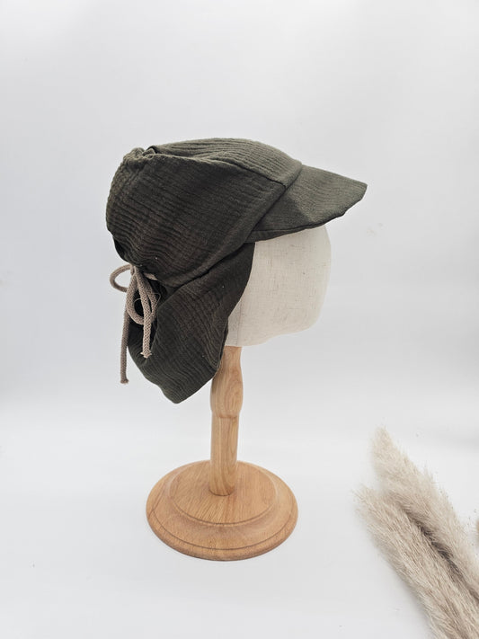Sonnenhut Musselin kaki – Sommermütze Baby & Kinder – Vintageliebe® - Vintageliebe® Mein Shop