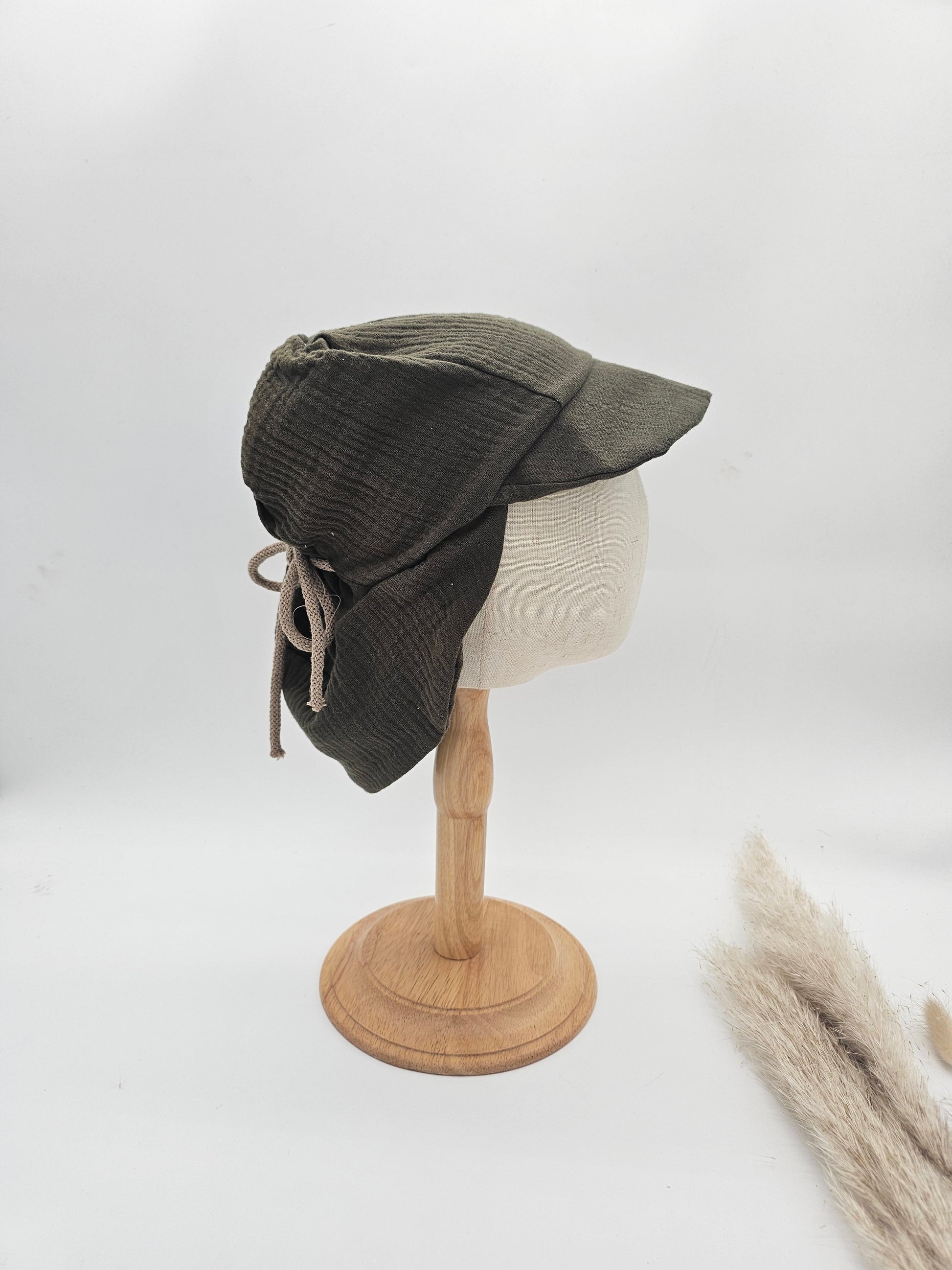 Sonnenhut Musselin kaki – Sommermütze Baby & Kinder – Vintageliebe® - Vintageliebe® Mein Shop