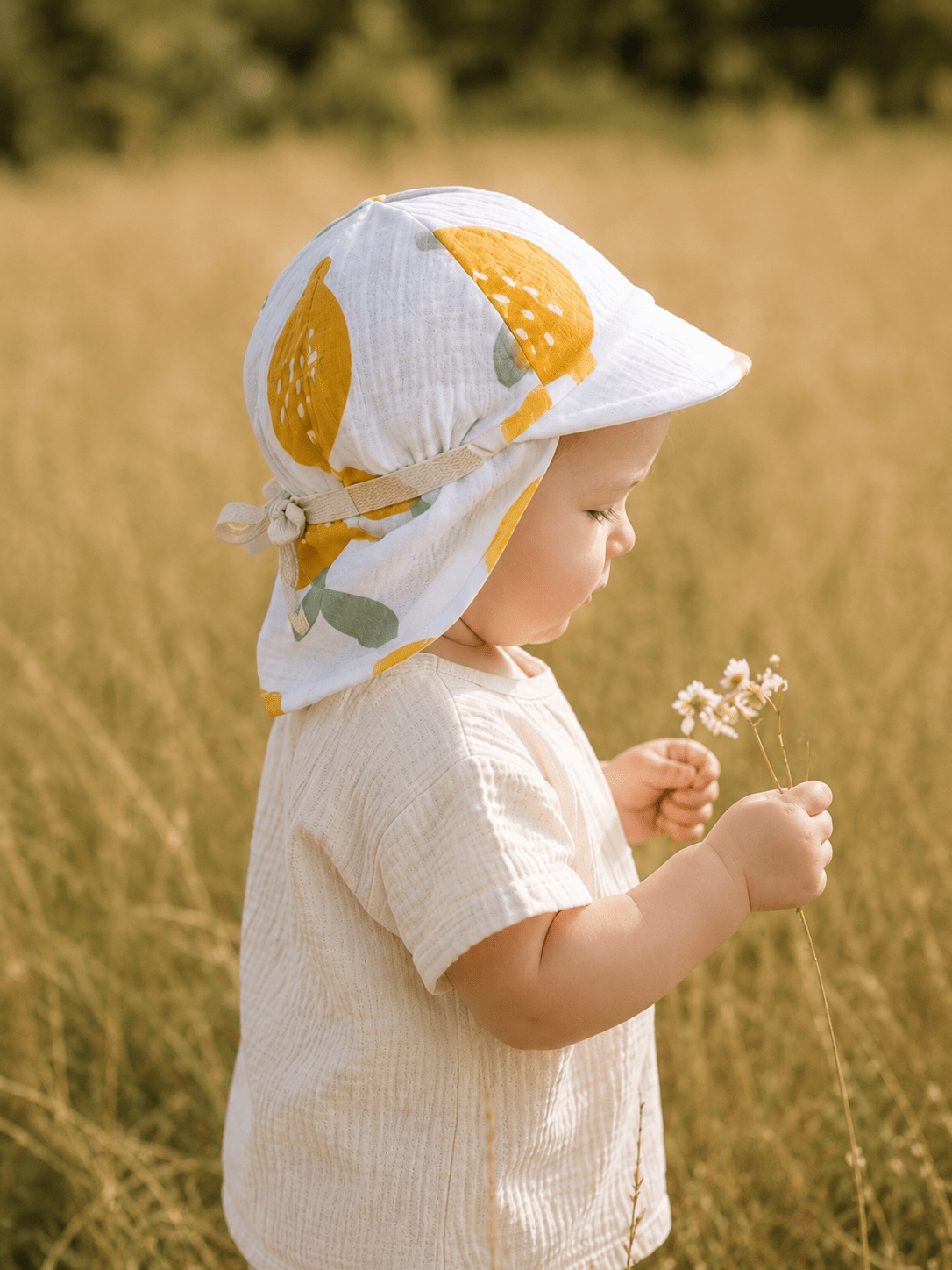 Sonnenhut Musselin Zitrone – Sommermütze Baby & Kinder – Vintageliebe® Mitwachsmütze - Vintageliebe® Mein Shop