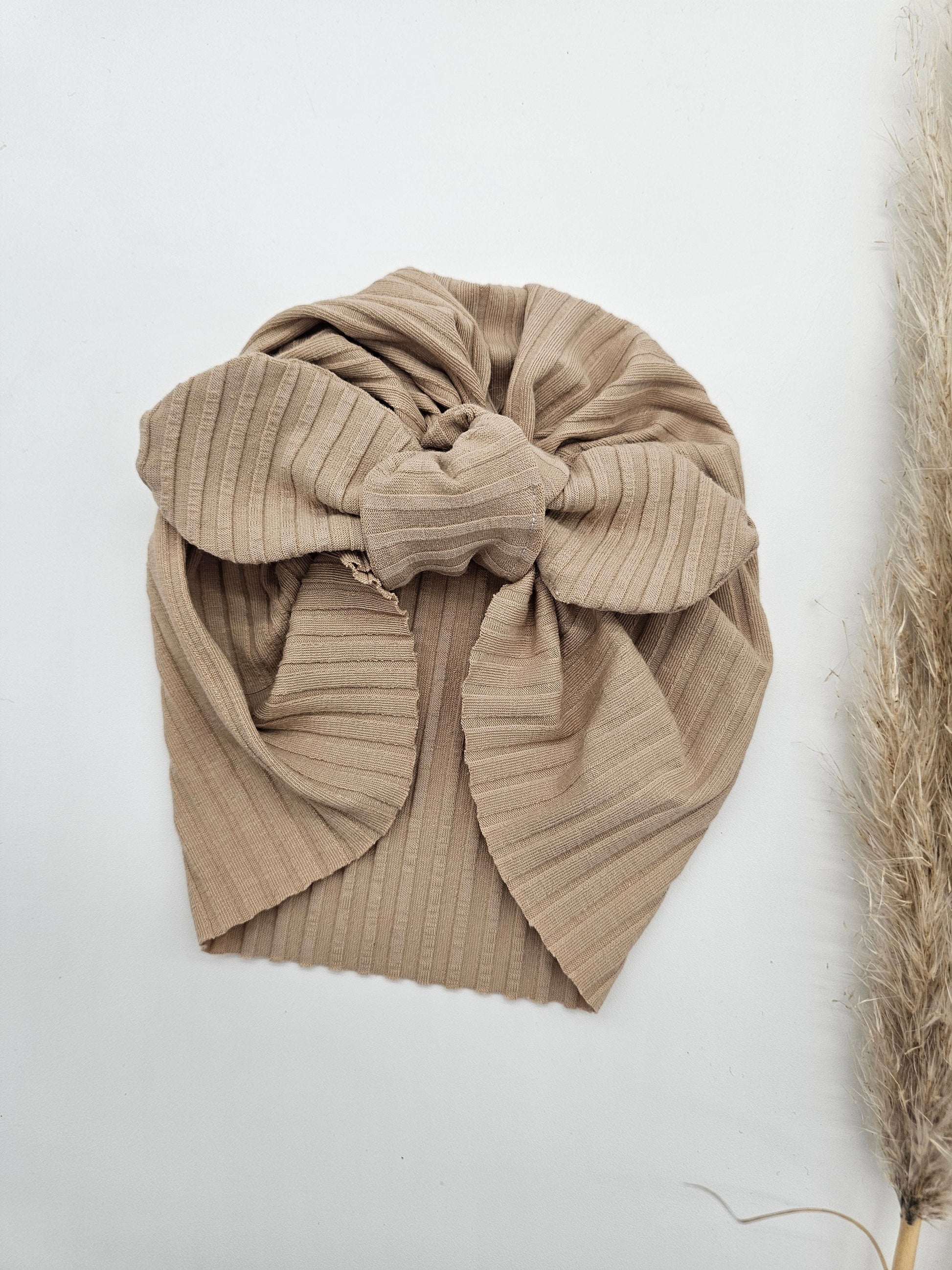 Turban beige gerippt– Öko Tex Jersey – Vintageliebe® - Vintageliebe® Vintageliebe®
