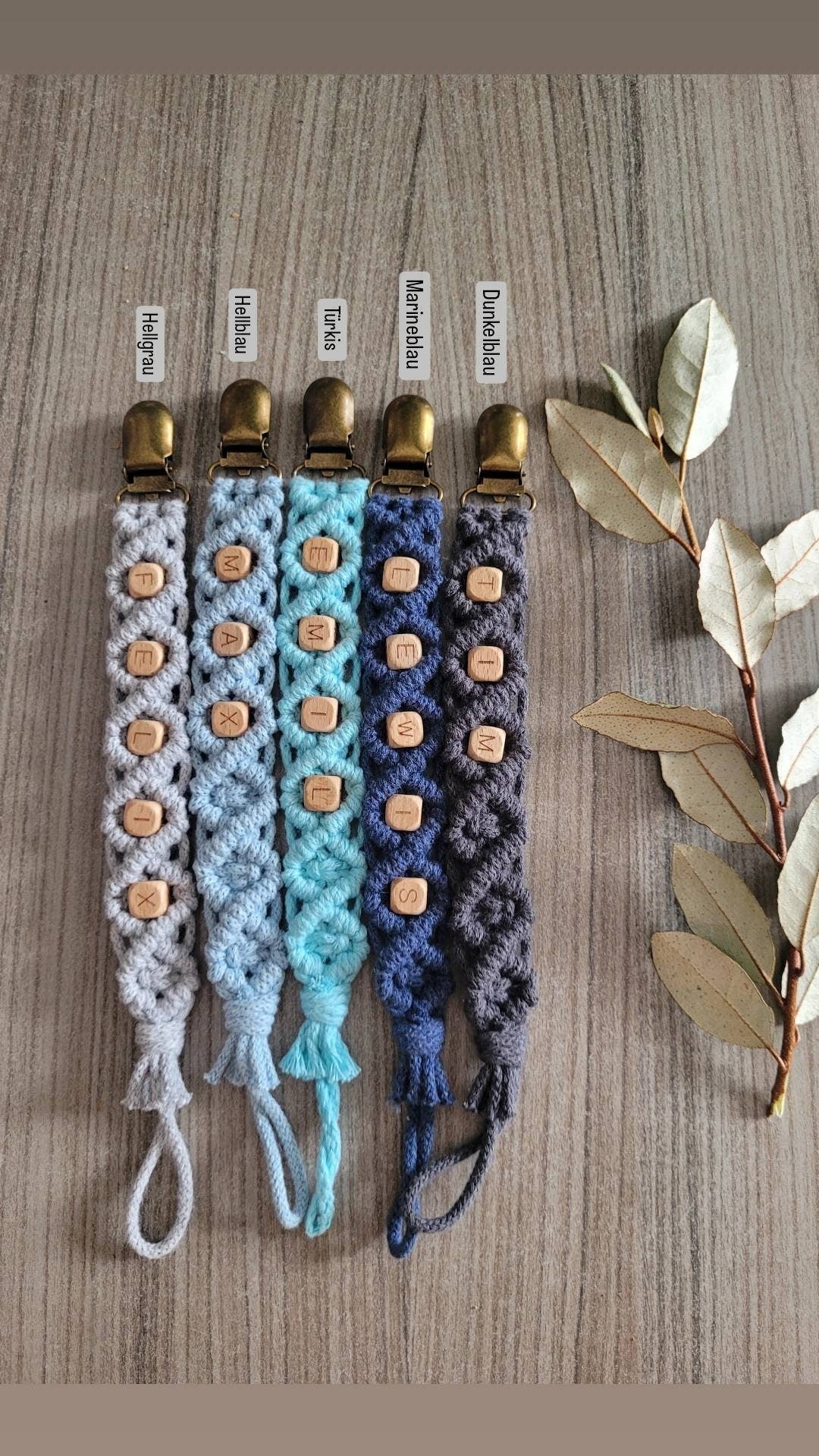 Vintageliebe® PREMIUM Makramee Schnullerkette öko tex Standard 100 zertifiziert. NATURPRODUKT Schnullerkette mit Namen Geschenk zur Geburt - Vintageliebe® Mein Shop