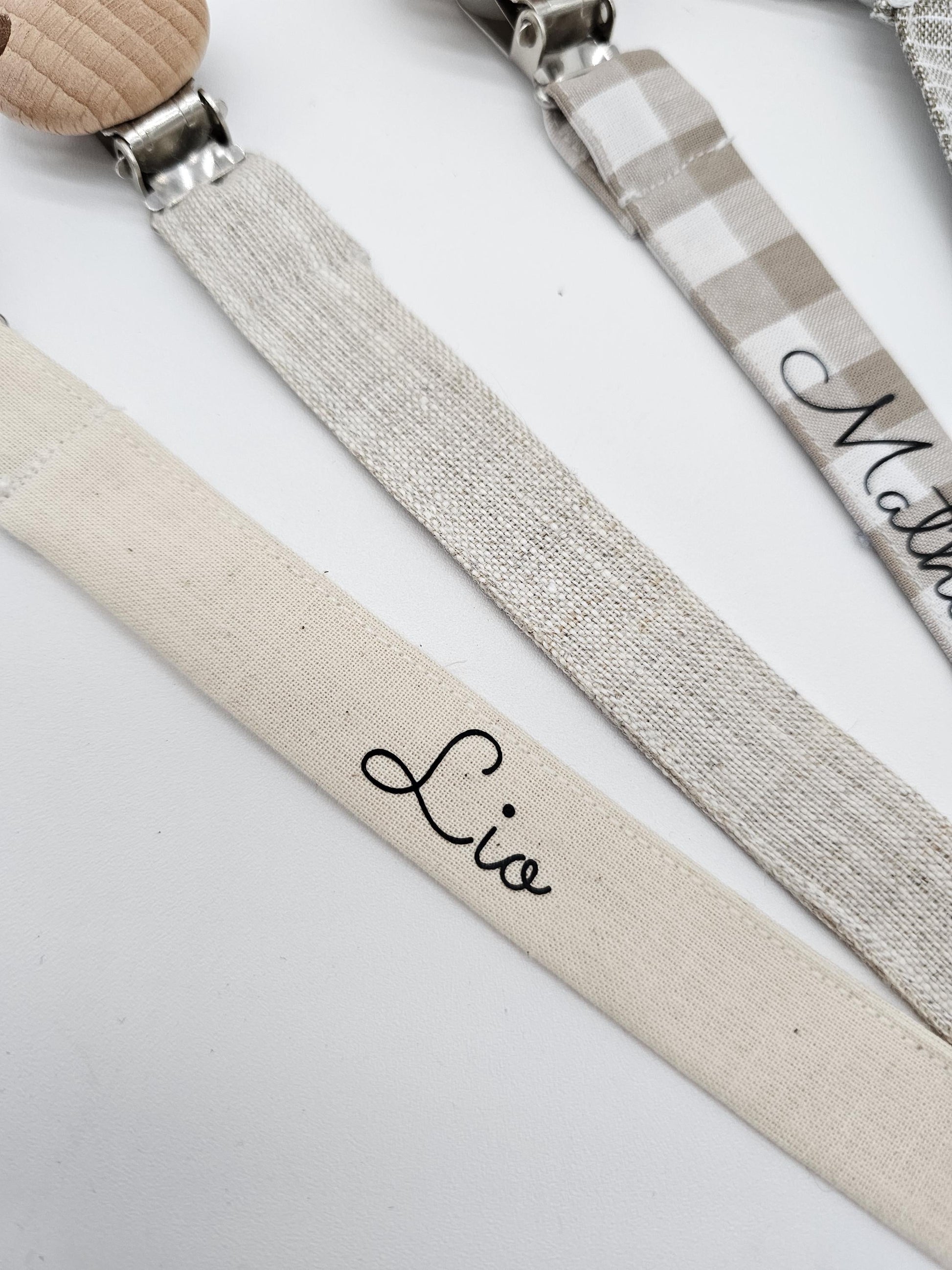 Vintageliebe® | Schnullerkette öko tex Standard 100 zertifiziert aus Baumwolle/ Leinen | Schlichte & elegante Schnullerkette mit Namen - Vintageliebe® Mein Shop