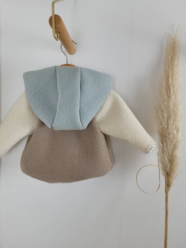 Wollwalkjacke für Kinder Tricolor aus 100% mulesingfreier Schurwolle hochwertig atmungsaktiv und robust für Herbst Winter und Übergangszeit - Vintageliebe® Mein ShopWalkjacke aus 100& Schafwolle