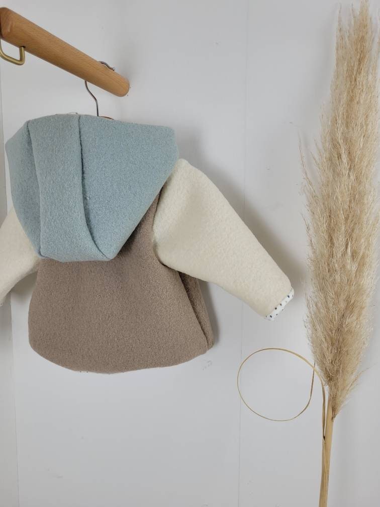 Wollwalkjacke für Kinder Tricolor aus 100% mulesingfreier Schurwolle hochwertig atmungsaktiv und robust für Herbst Winter und Übergangszeit - Vintageliebe® Mein ShopWalkjacke aus 100& Schafwolle